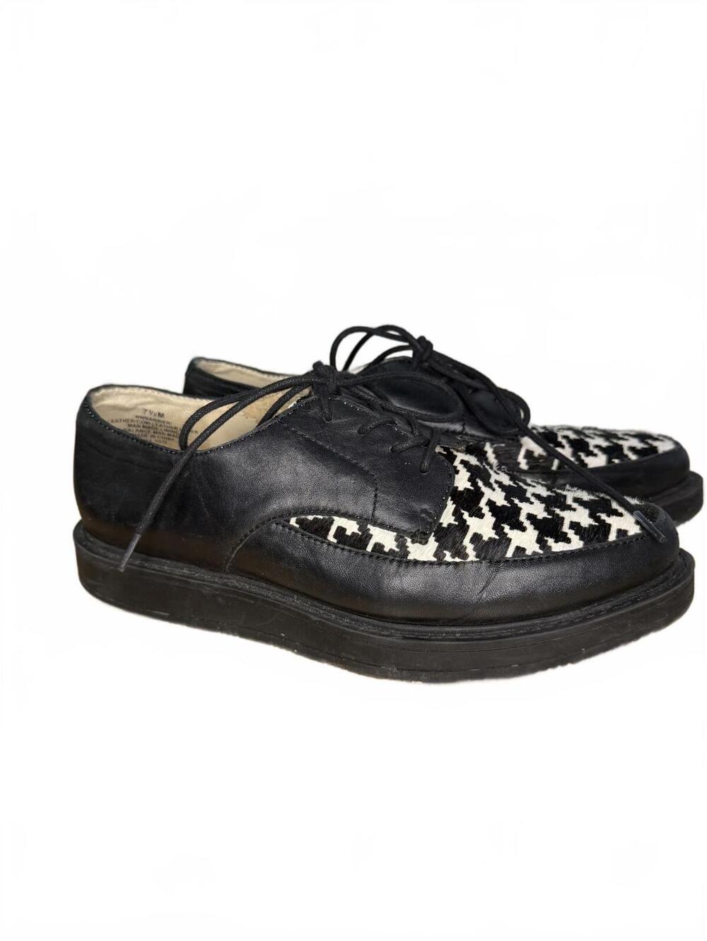 Vintage Nine West Leather Shoes Size 7.5 Black Houndstooth Dressy Retro Preppy - Picture 3 of 5